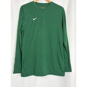 Nike Dri-FIT Mens Long Sleeve Shirt Green Crew Neck Swoosh Logo Training Top M